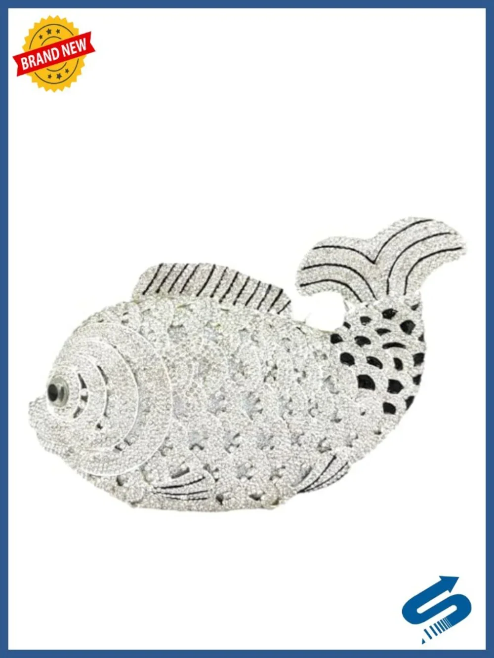 Handmade Crystal Rhinestone Fish Clutch Evening Bag with Chain Straps